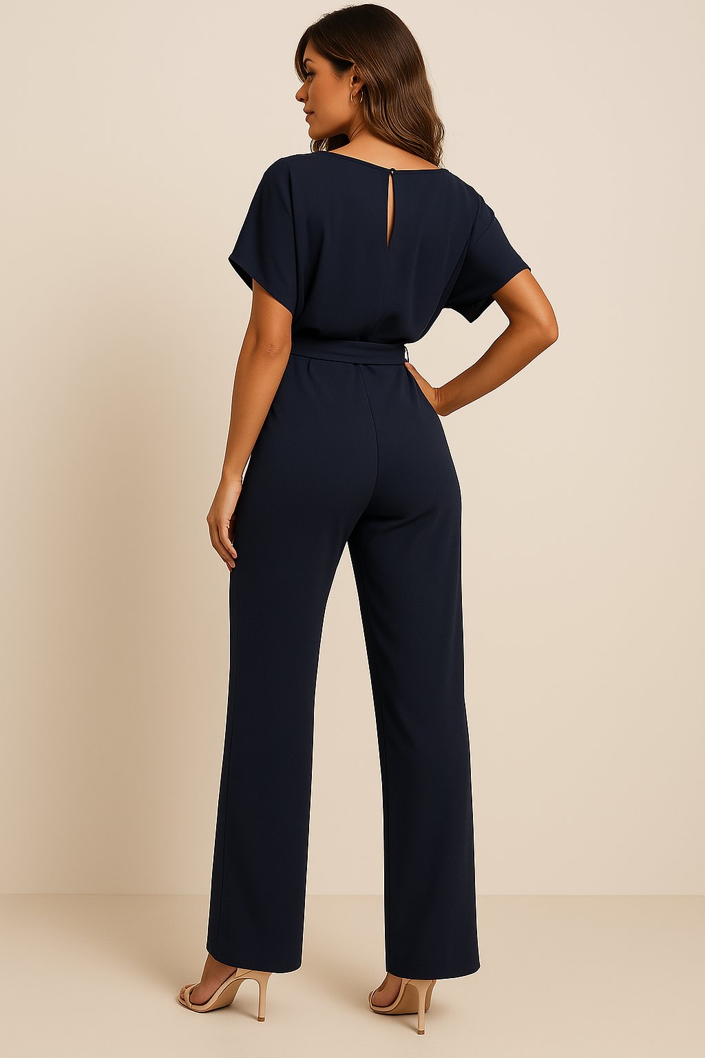 Isabella | Women's Wide Leg Jumpsuit Short Sleeve Belted