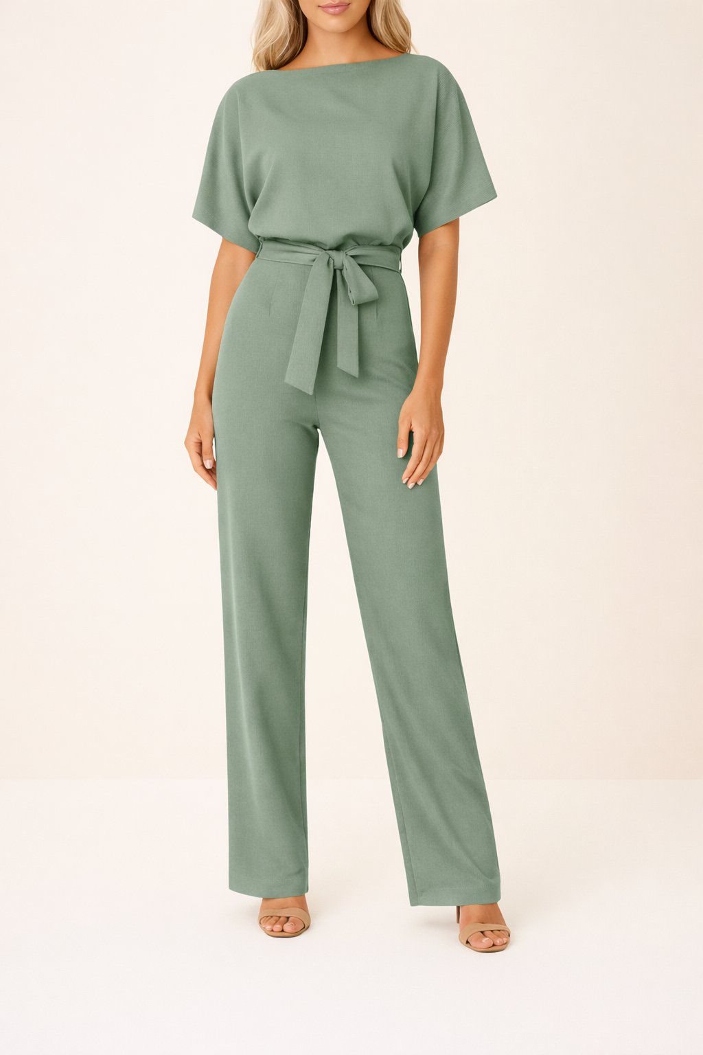Isabella | Women's Wide Leg Jumpsuit Short Sleeve Belted