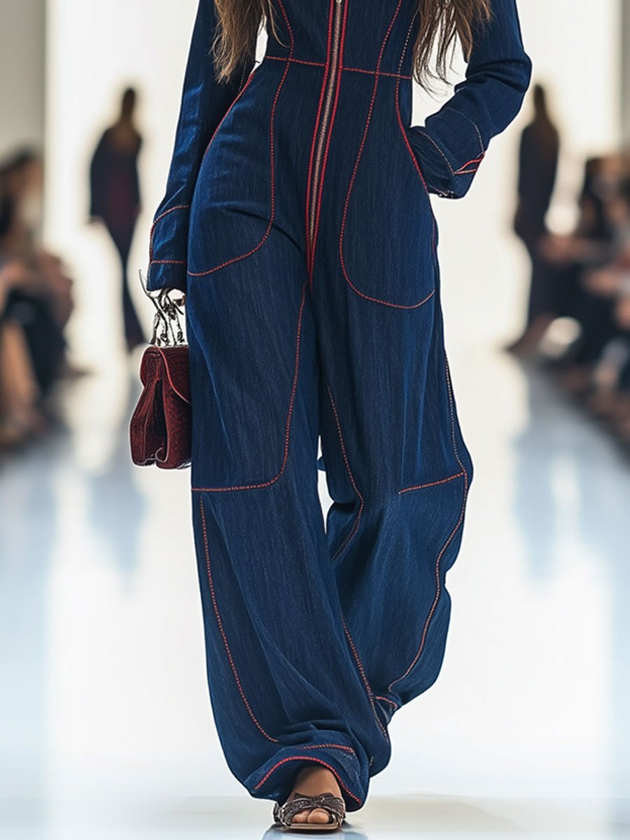 Luna | Women's Wide Leg Long Sleeve Zip-Front Jumpsuit