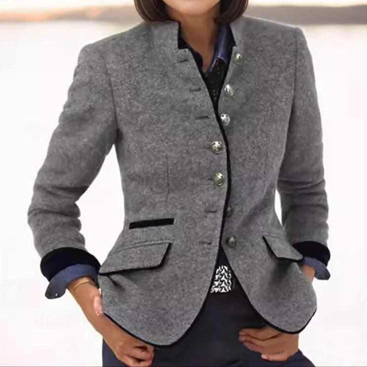 Madison | Women's Wool Blazer Stand-up Collar Button-Front Tailored