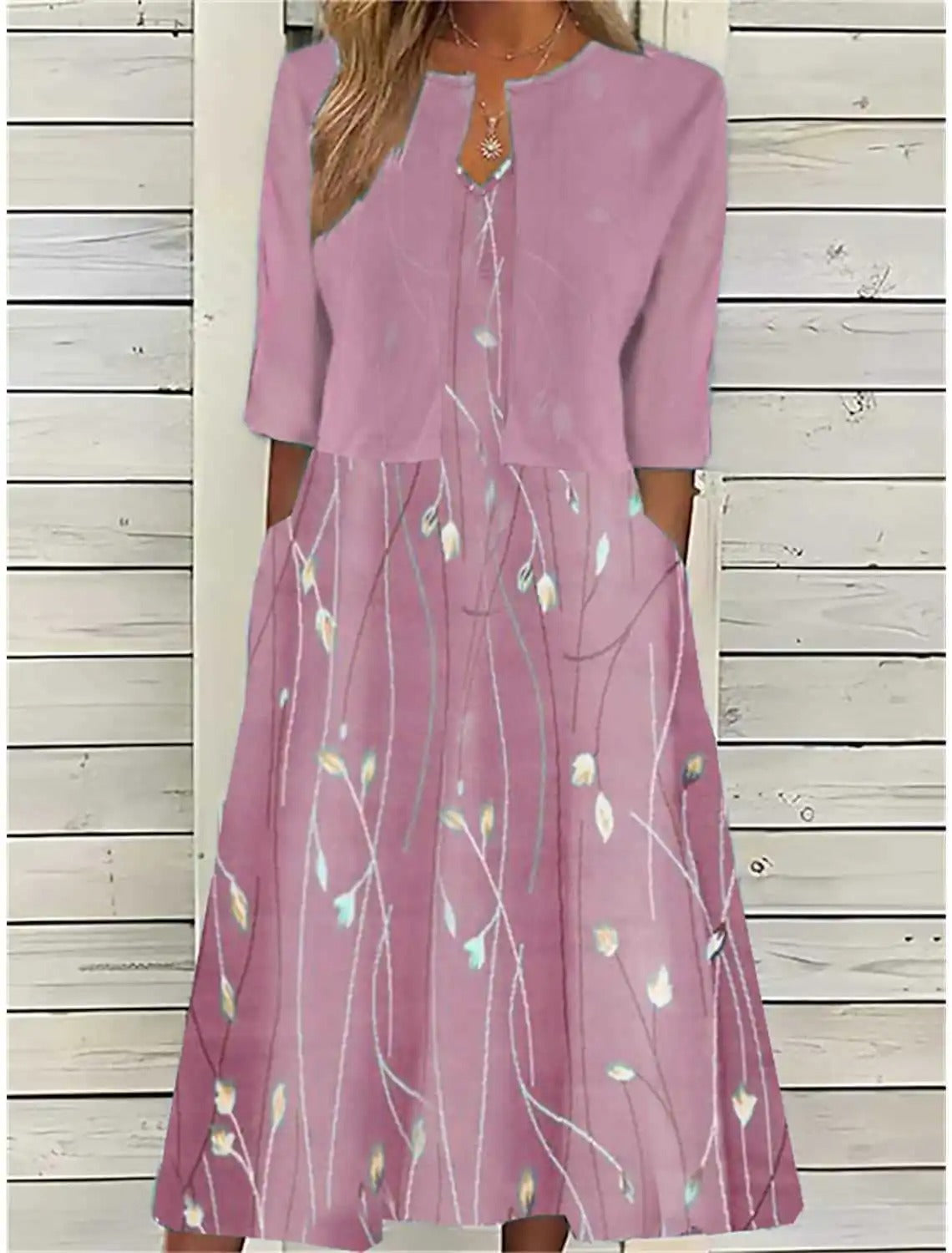 Mia | Floral Midi Dress 3/4 Sleeve Cotton Blend Casual