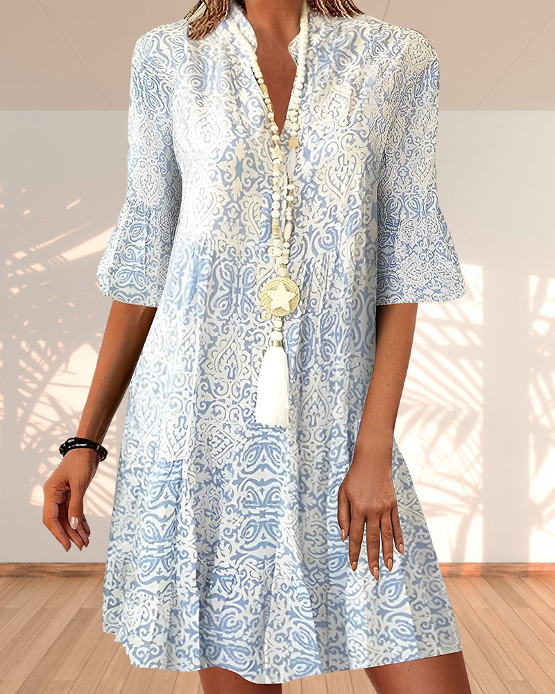 Sophie | Women's Boho Patterned V Neck Flare Sleeve Mini Dress