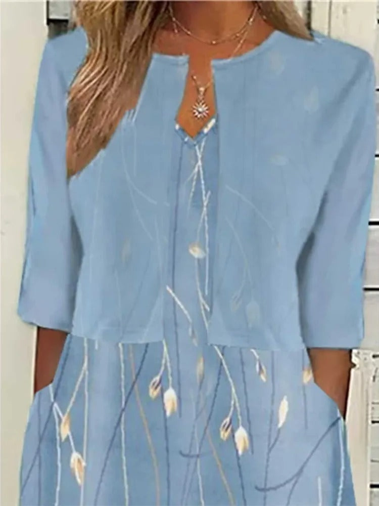 Mia | Floral Midi Dress 3/4 Sleeve Cotton Blend Casual