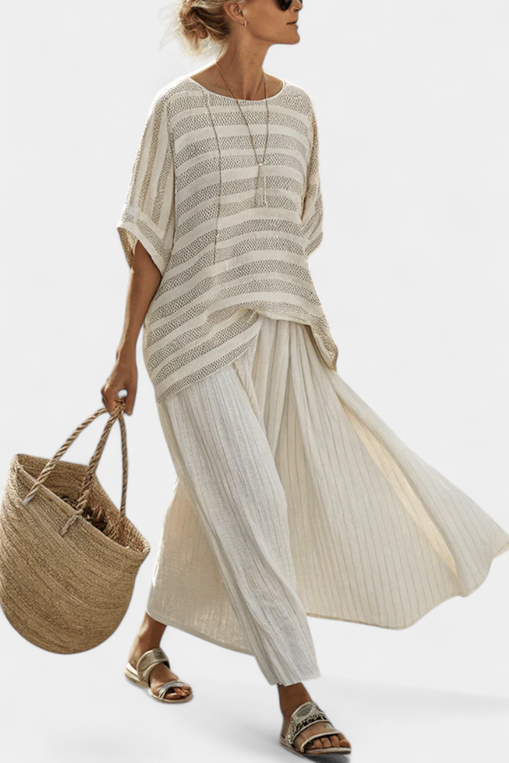 Westlyn | Comfortable Striped Bamboo Top & Flowing Linen skirts