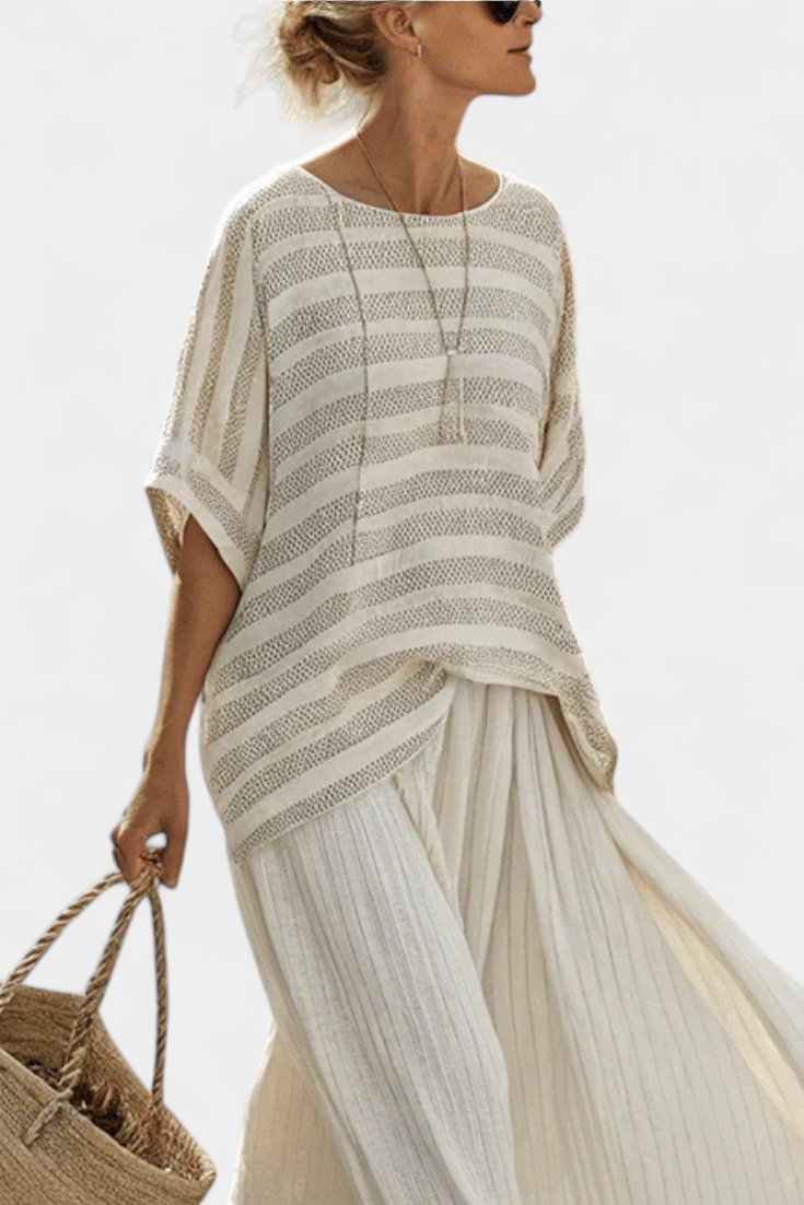 Westlyn | Comfortable Striped Bamboo Top & Flowing Linen skirts