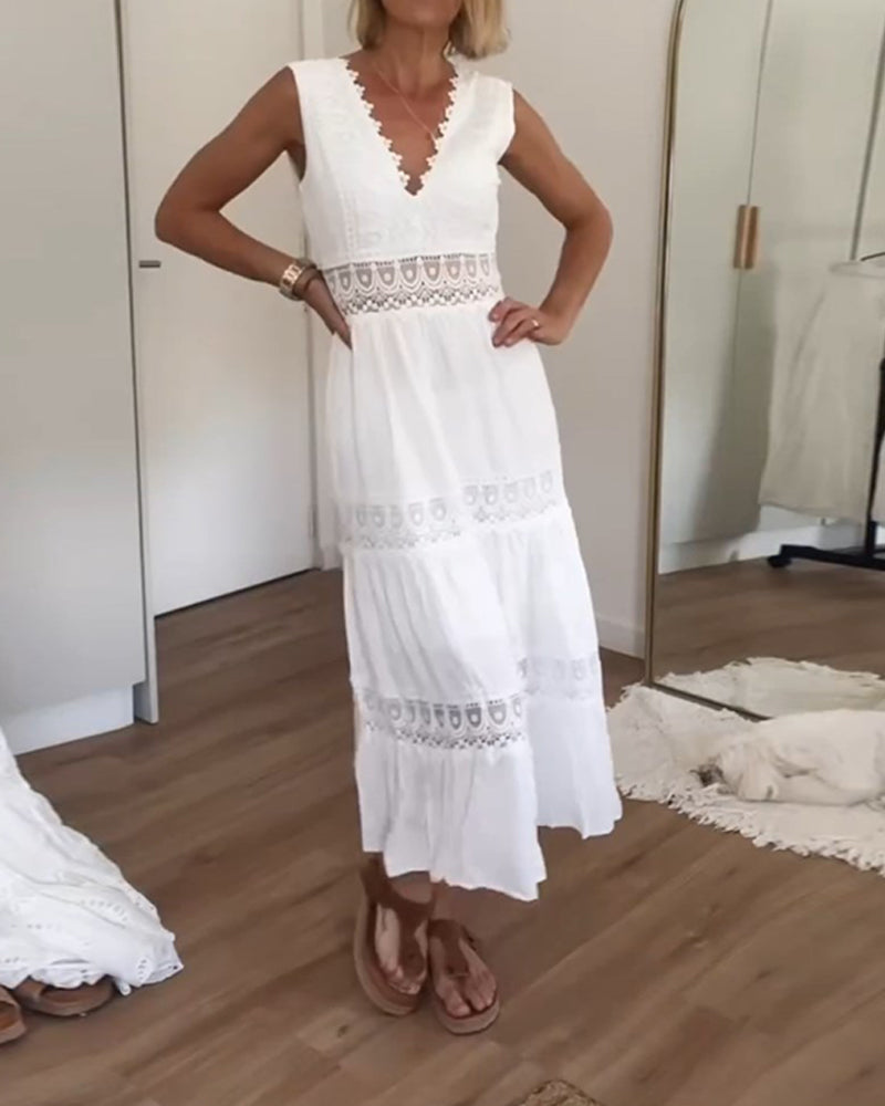 Willow | Women's Boho Sleeveless V Neck Midi Dress