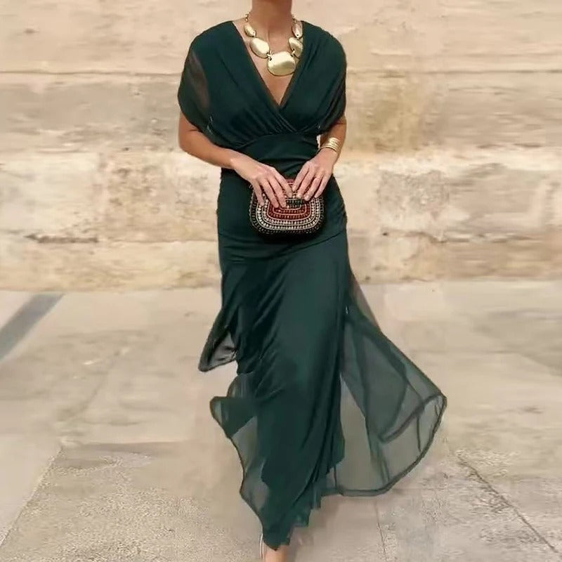 Madison | Chiffon Off-Shoulder Midi Dress Ruched Twist Front