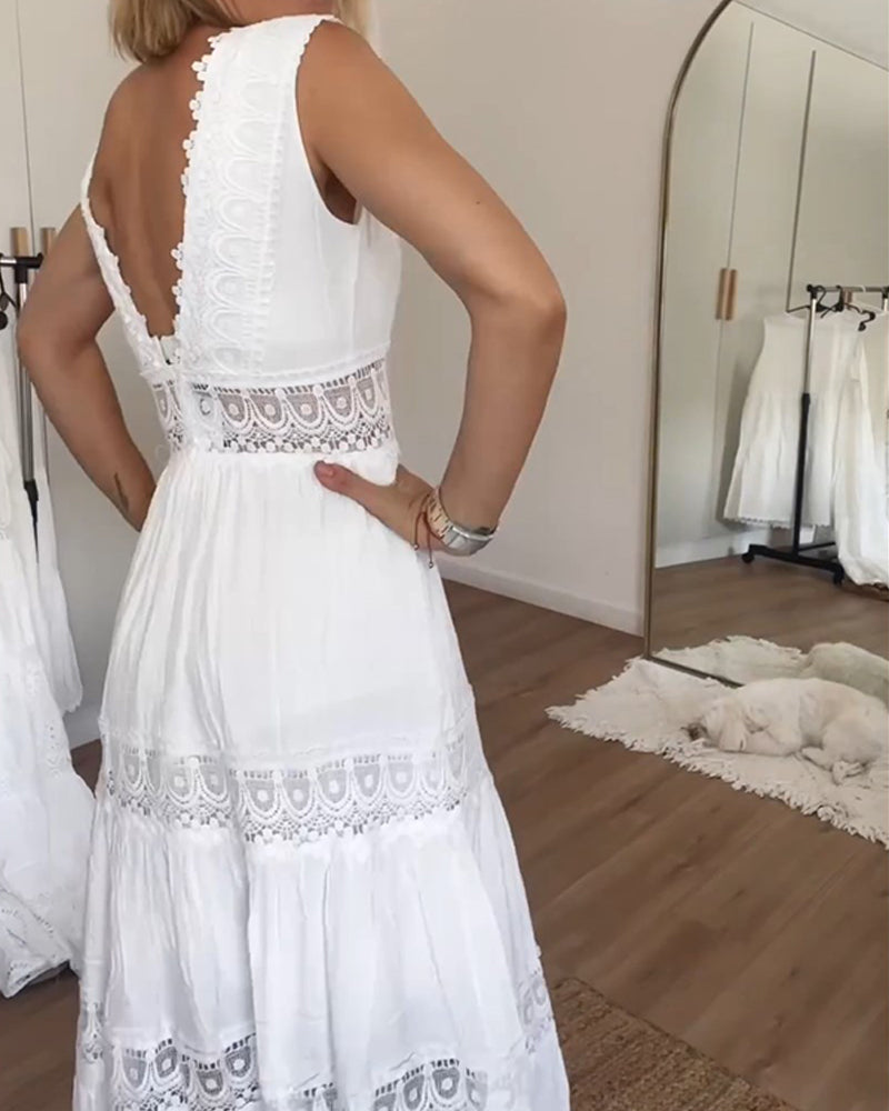 Willow | Women's Boho Sleeveless V Neck Midi Dress