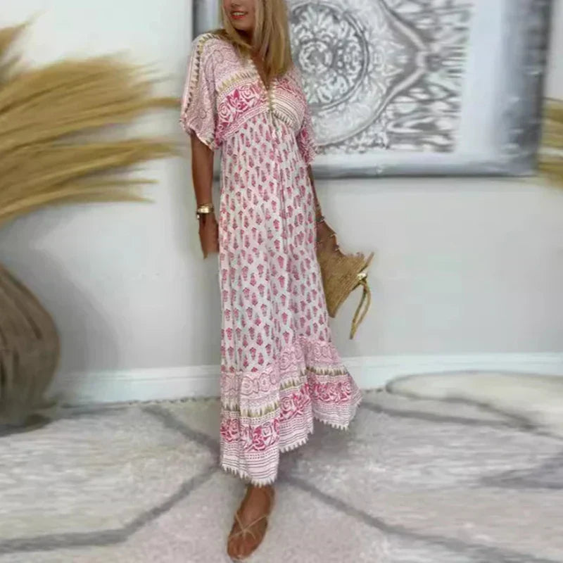 Emma | Women's Boho Tassel Detail Short Sleeve Maxi Dress