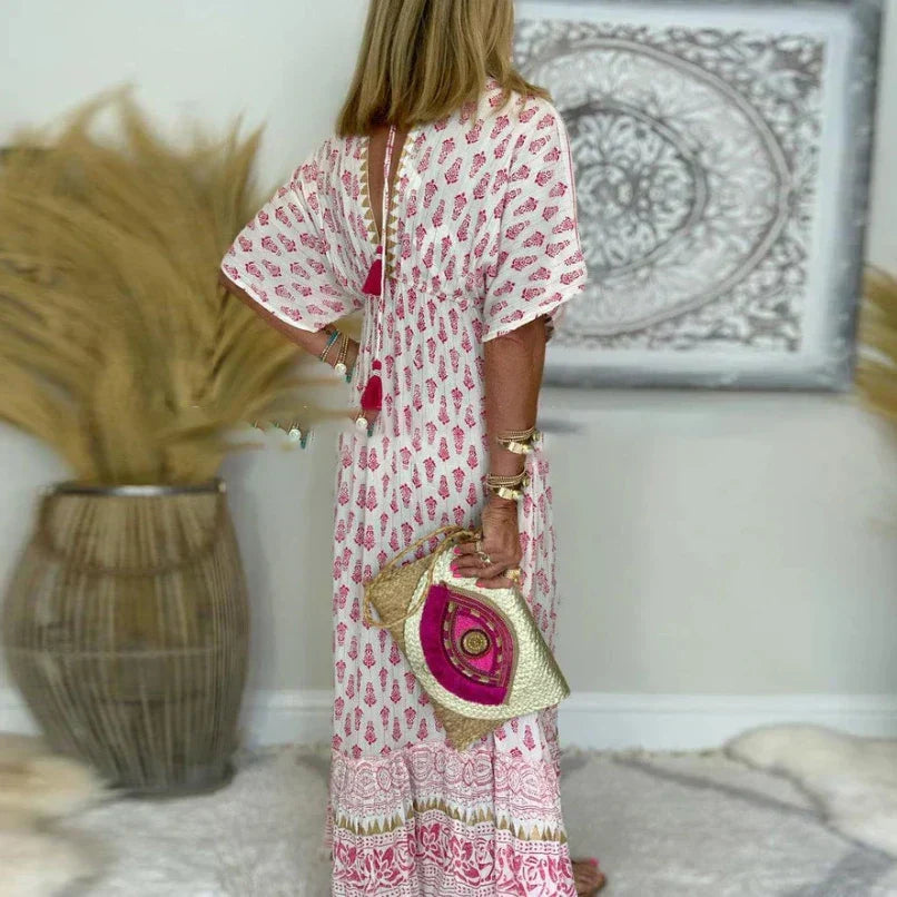 Emma | Women's Boho Tassel Detail Short Sleeve Maxi Dress