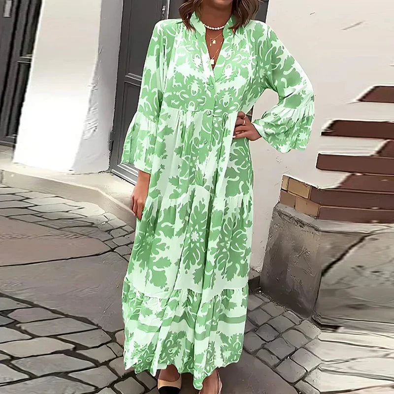 Kate | Women's Boho Printed Long Sleeve Midi Dress