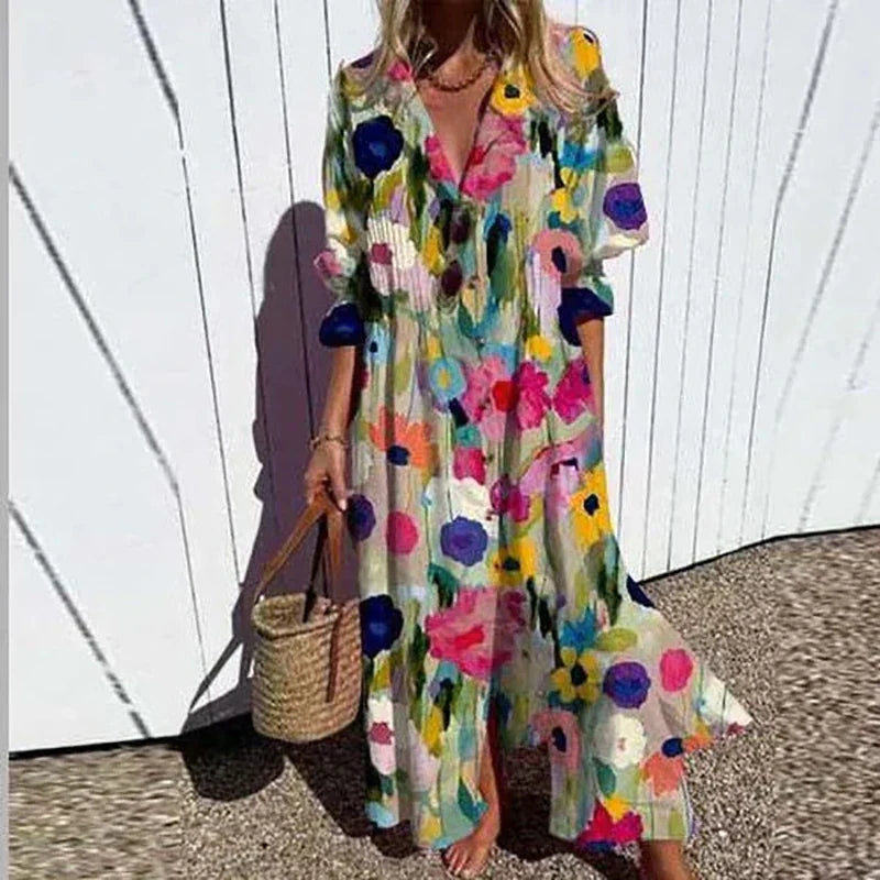 Catherine | Women’s Boho Floral Long Sleeve Maxi Dress