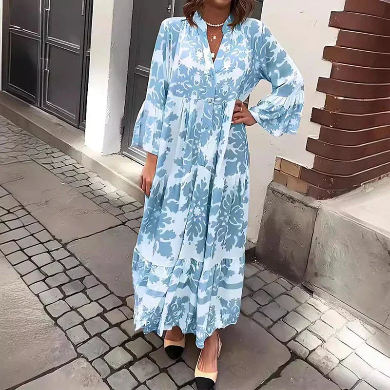 Kate | Women's Boho Printed Long Sleeve Midi Dress