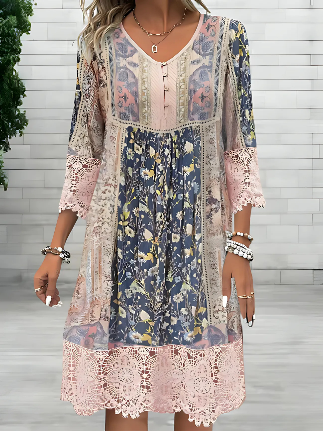 Harper | Women's Boho Printed V Neck Midi Dress