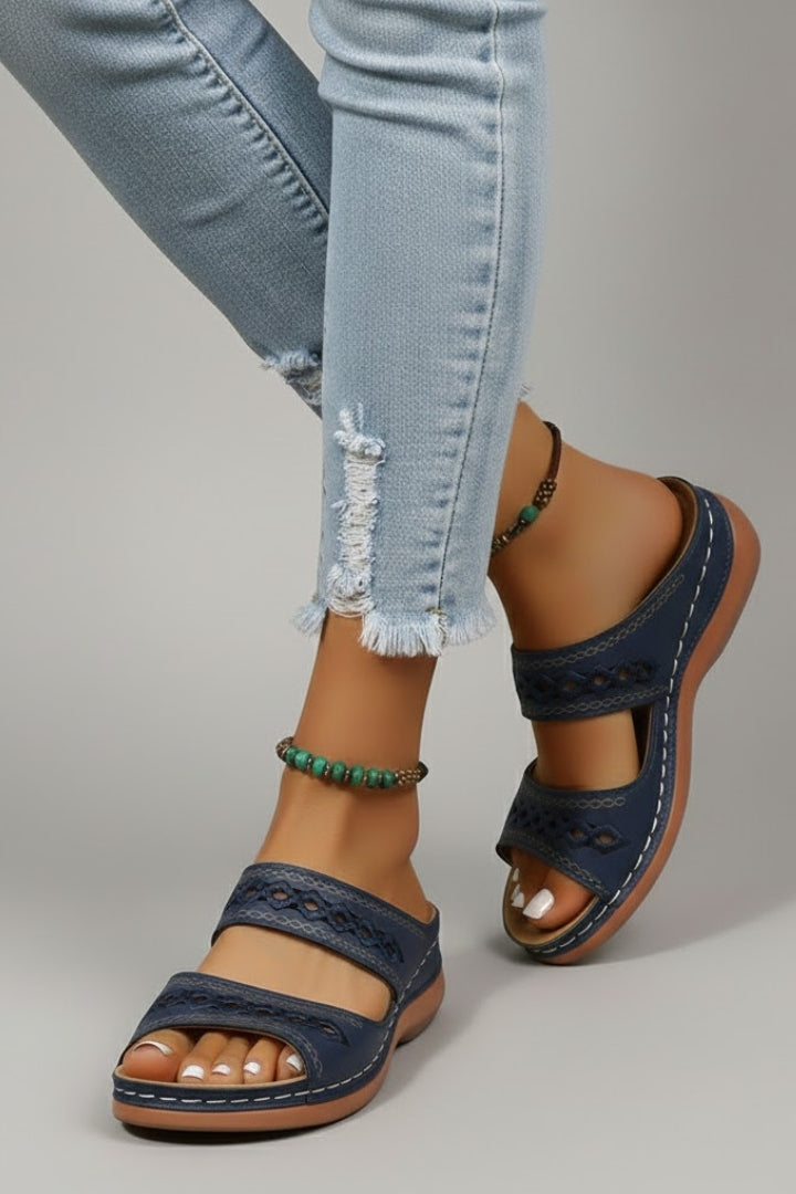 Jacklyn | Women’s Slide Sandals with Dual Straps and Decorative Cutouts