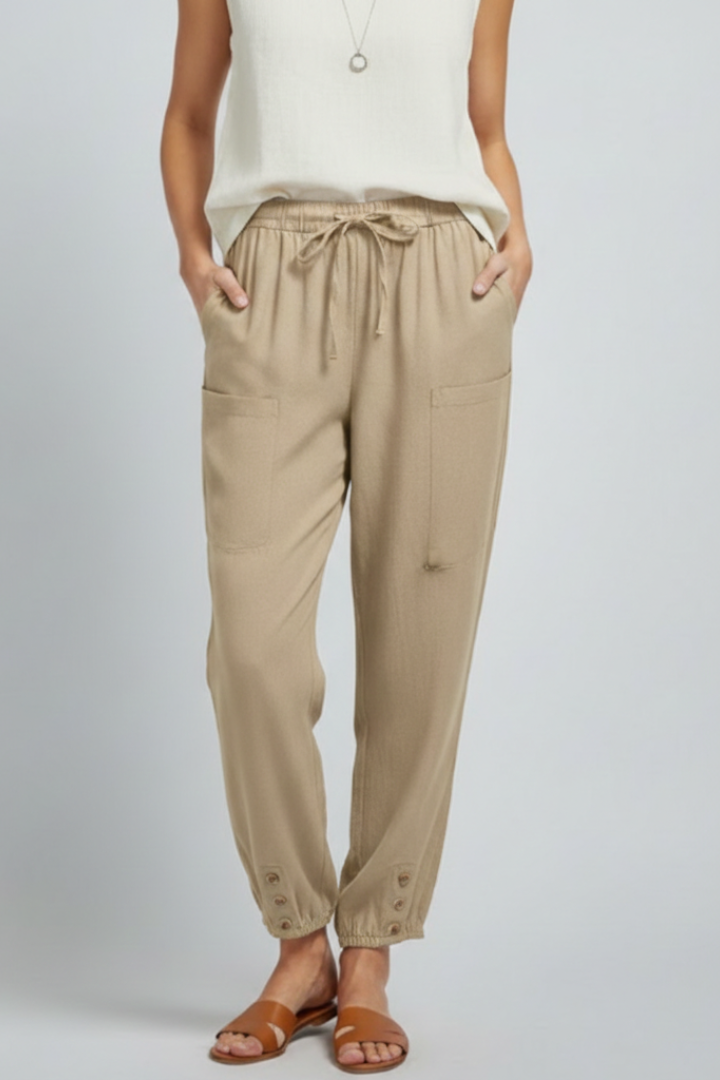 Anna | Women’s Trousers with Drawstring Waist and Button Hem
