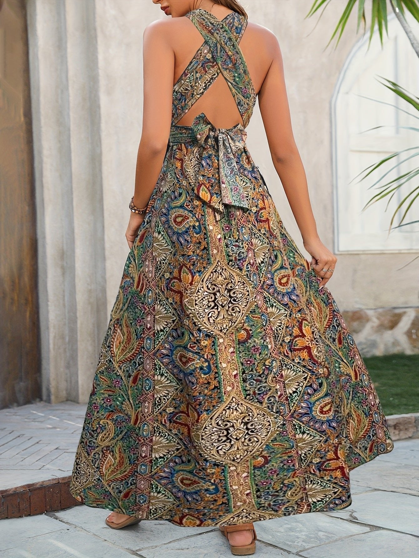 Mia | Boho Maxi Dress Halter Neck Cross Front Side Split