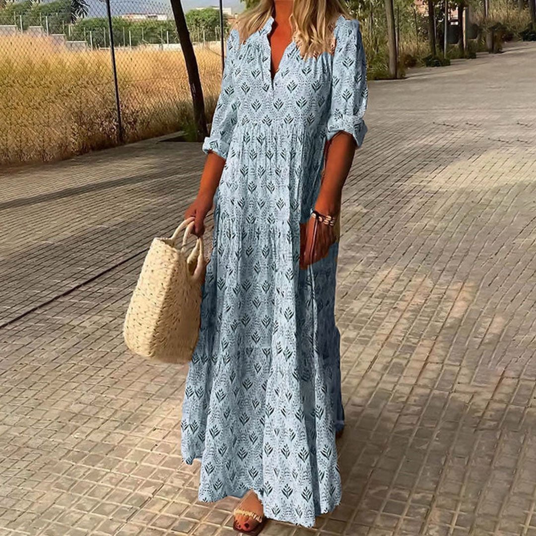 Harper | Boho Maxi Dress V-Neck Long Sleeve Printed