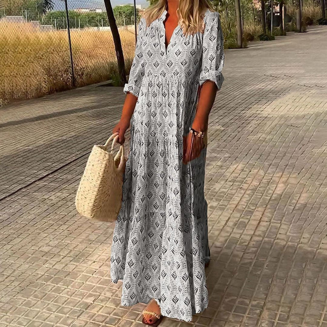 Harper | Boho Maxi Dress V-Neck Long Sleeve Printed