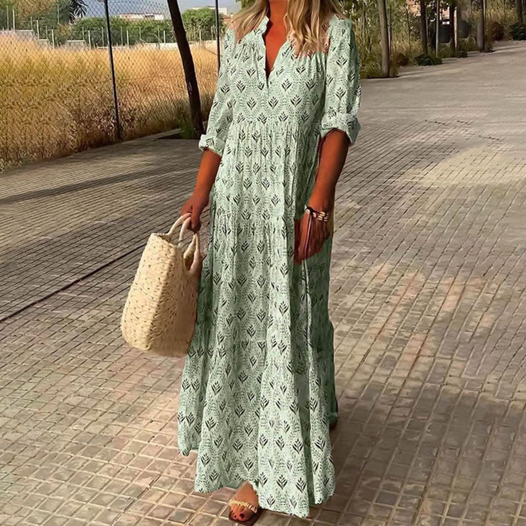 Harper | Boho Maxi Dress V-Neck Long Sleeve Printed