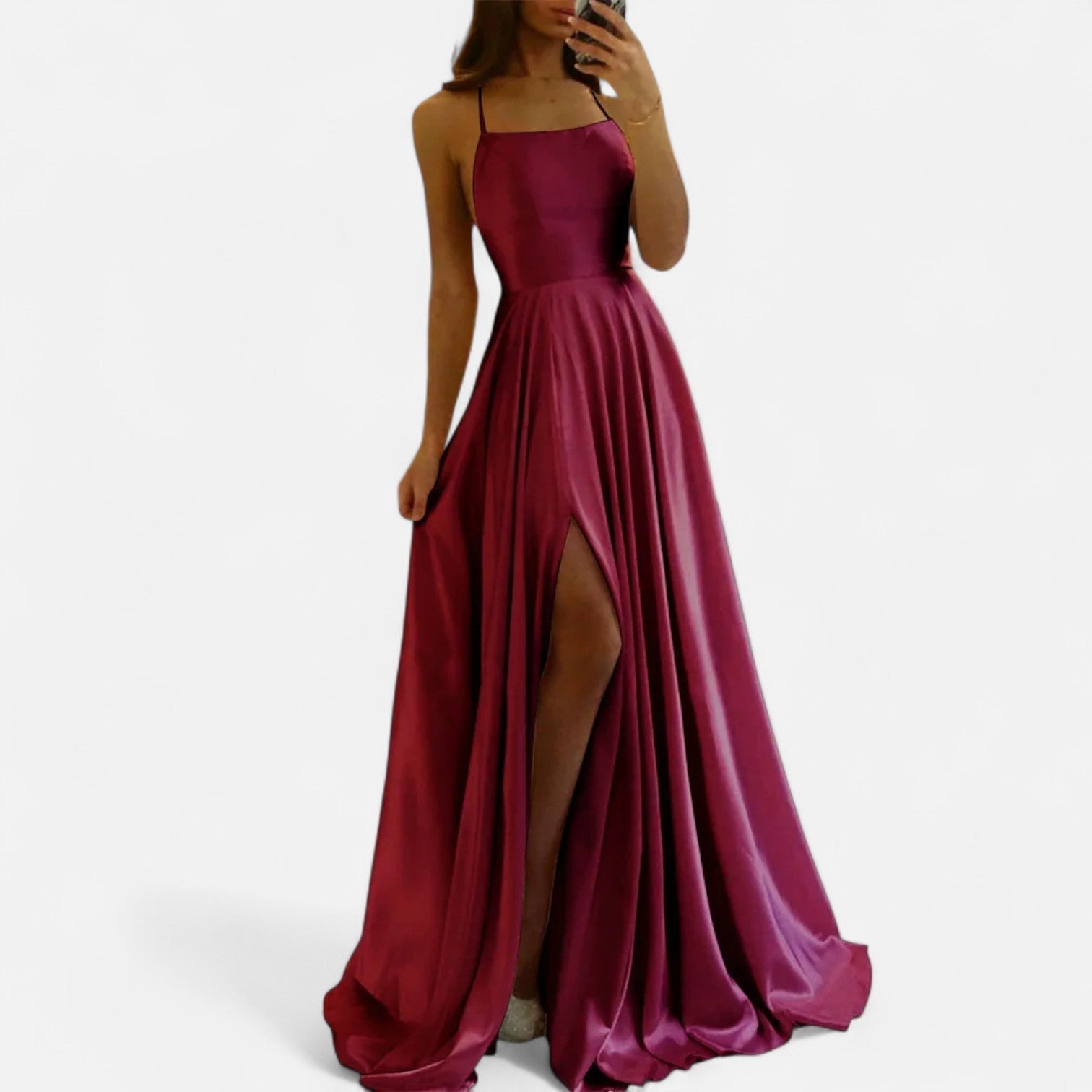 Margaret | Women’s Modern Fit Satin Slit  Maxi Dress