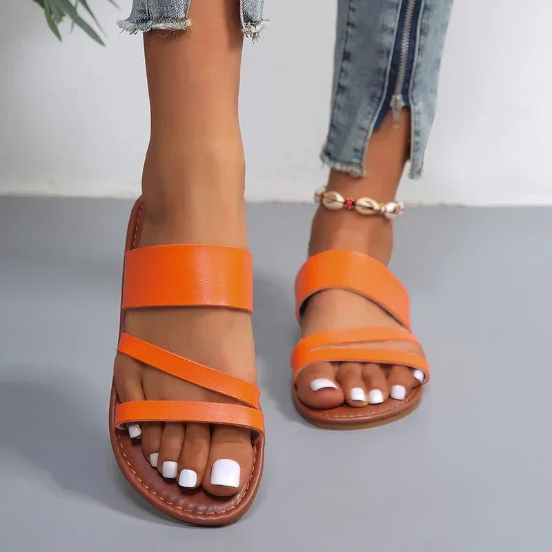 Camila | Cross-Strap Sandals Cushioned Flat Slip-On Summer