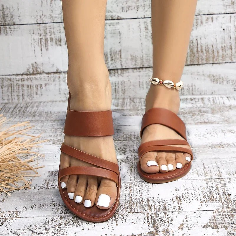 Camila | Cross-Strap Sandals Cushioned Flat Slip-On Summer