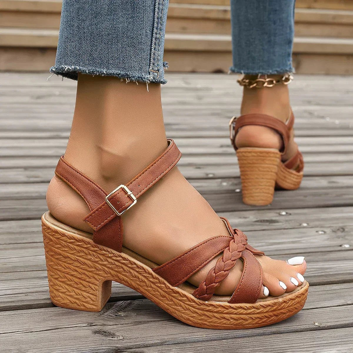 Chloe | Cross-Strap Sandals Women Adjustable Woven Sole Comfort