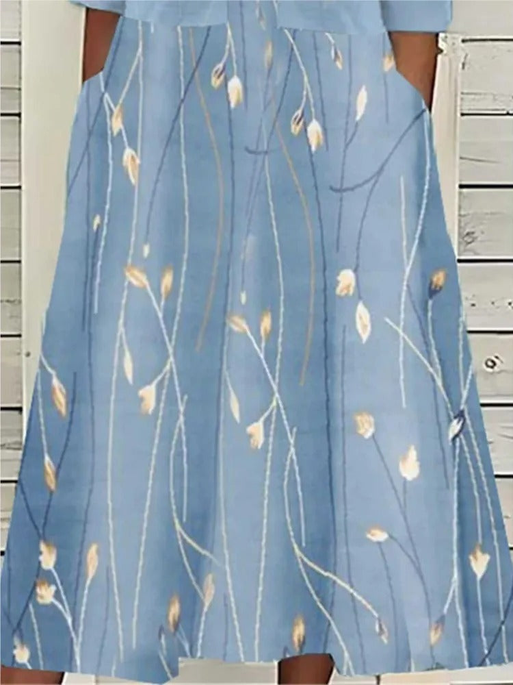 Mia | Floral Midi Dress 3/4 Sleeve Cotton Blend Casual