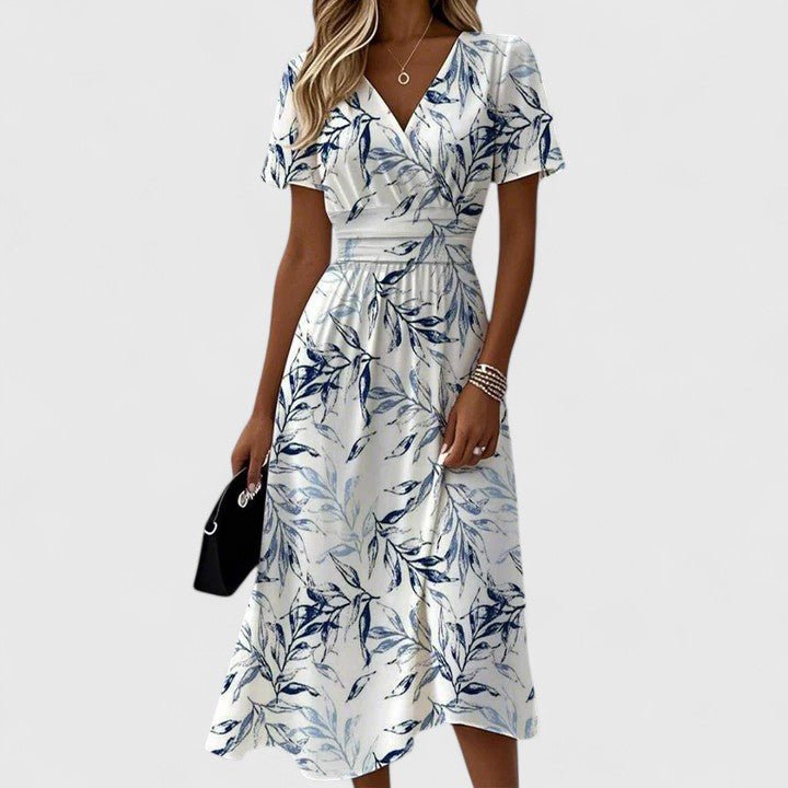 Sophia | Floral Wrap Midi Dress V-Neck Short Sleeves