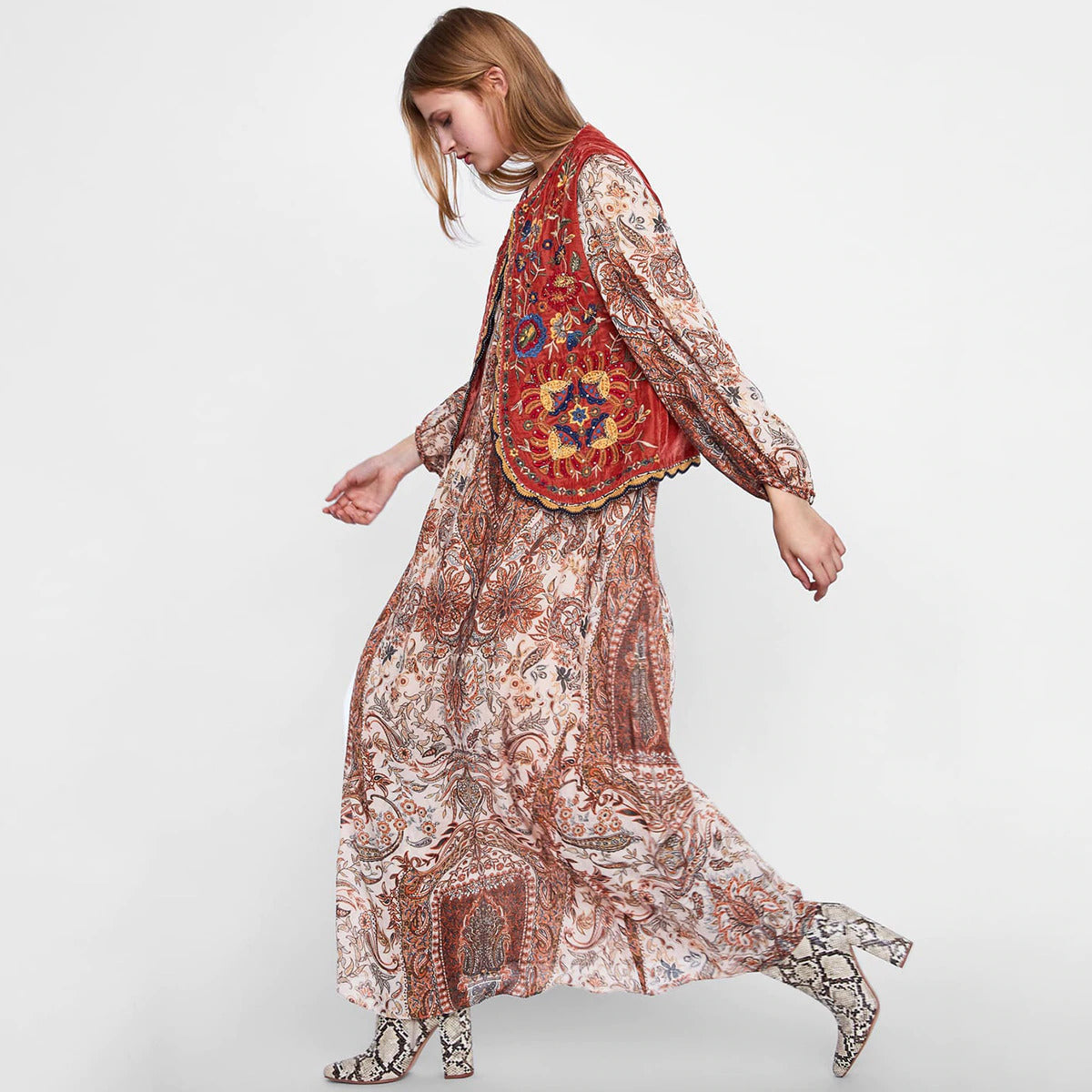 Eleanor | Women’s Boho Floral Open Front Vest Design