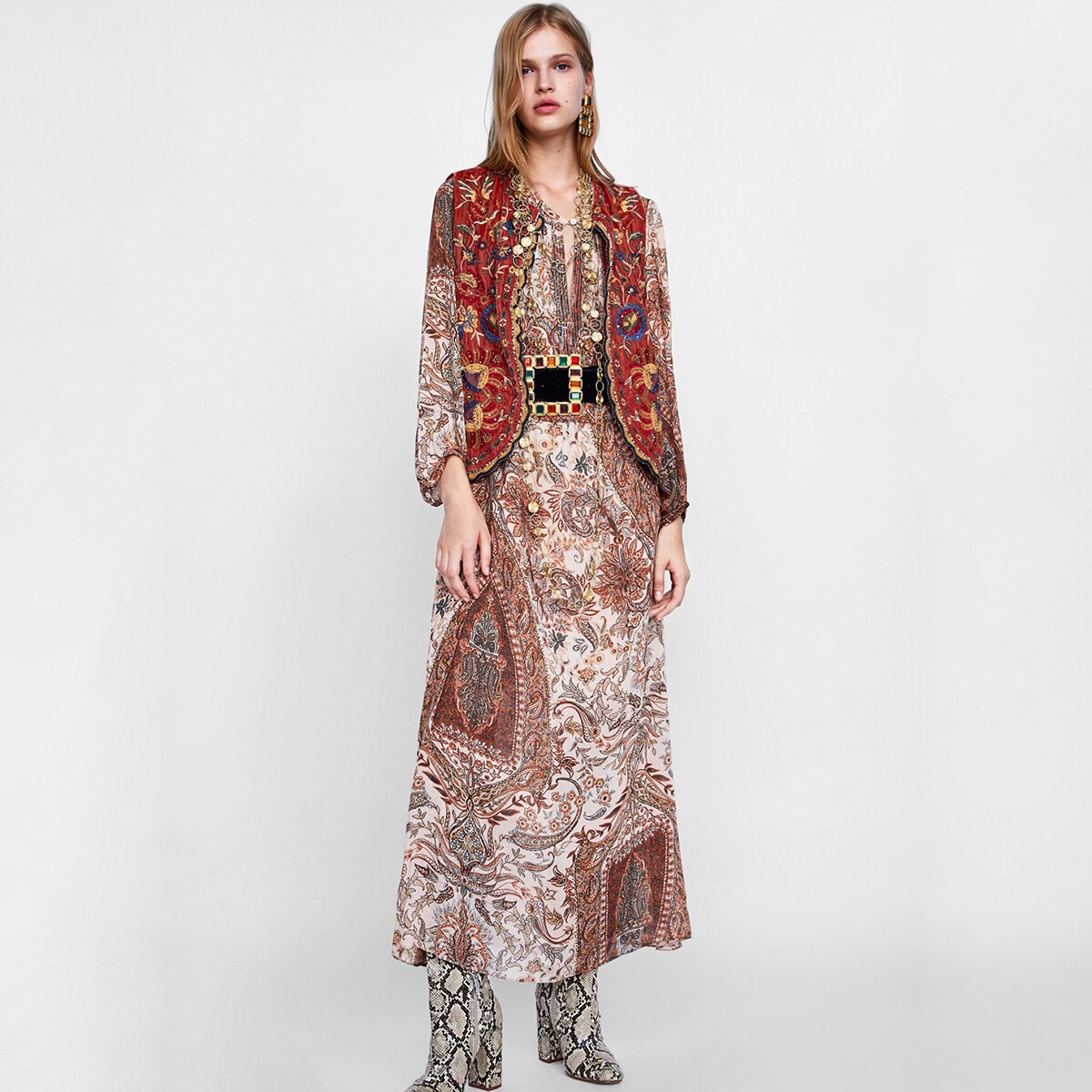 Eleanor | Women’s Boho Floral Open Front Vest Design