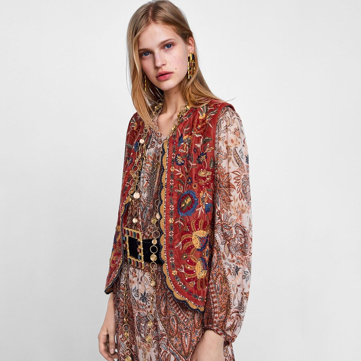 Eleanor | Women’s Boho Floral Open Front Vest Design