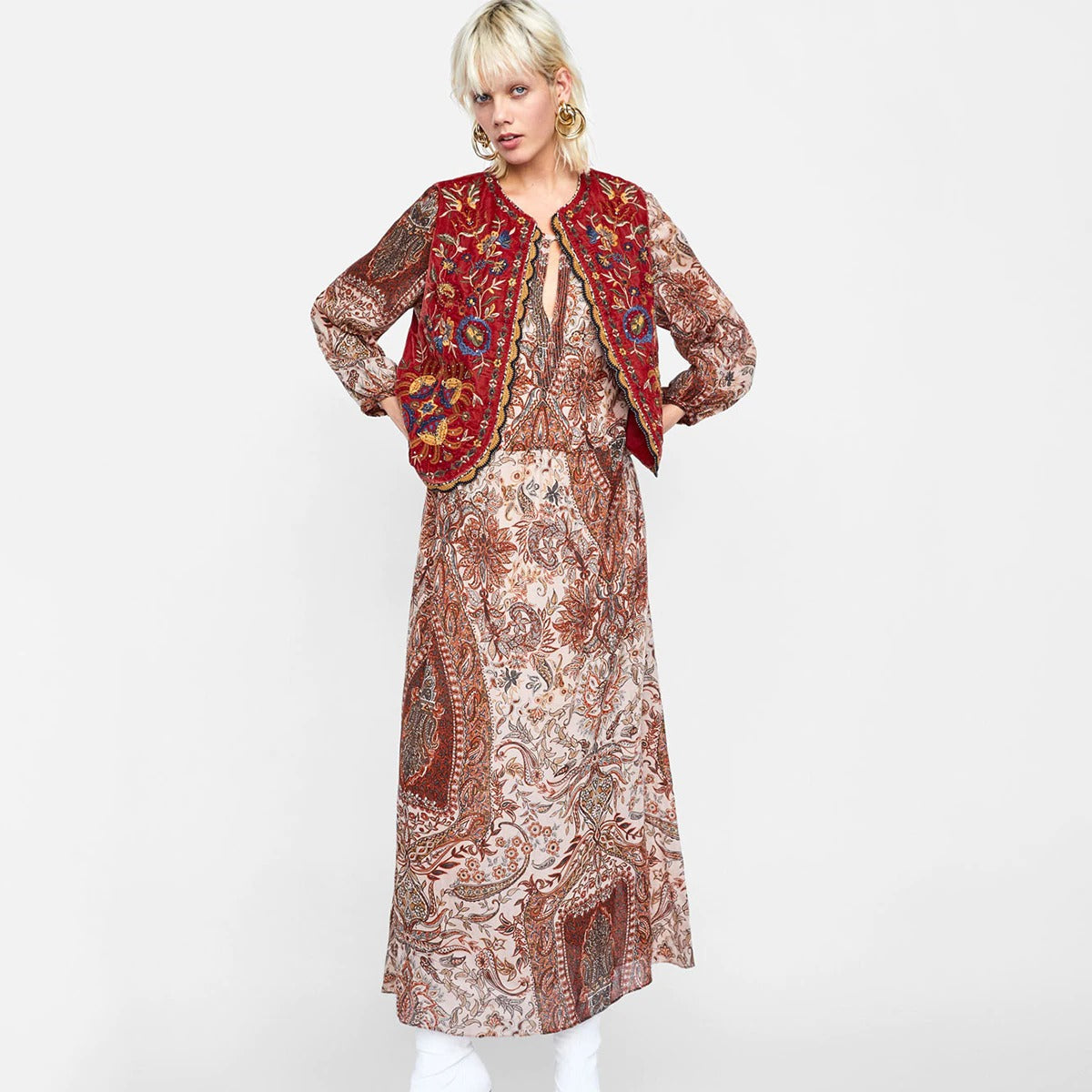 Eleanor | Women’s Boho Floral Open Front Vest Design