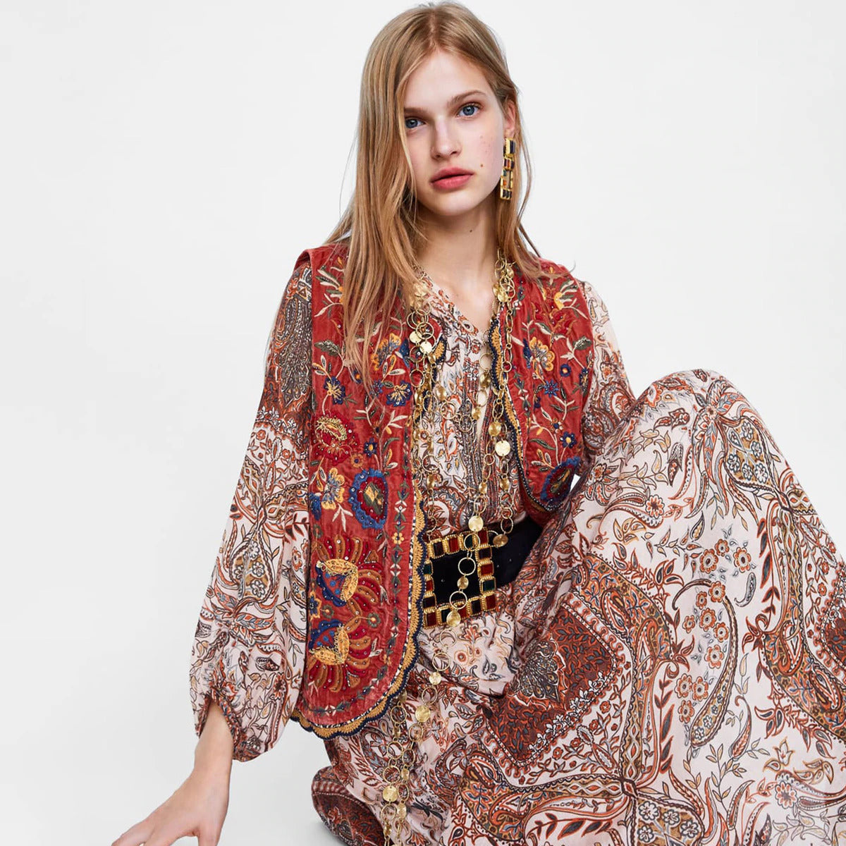 Eleanor | Women’s Boho Floral Open Front Vest Design