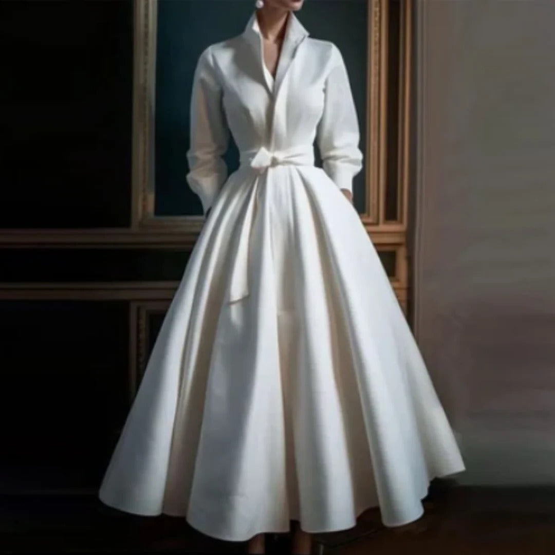 Isabella | Women’s Long Sleeve V Neck A Line Midi Dress