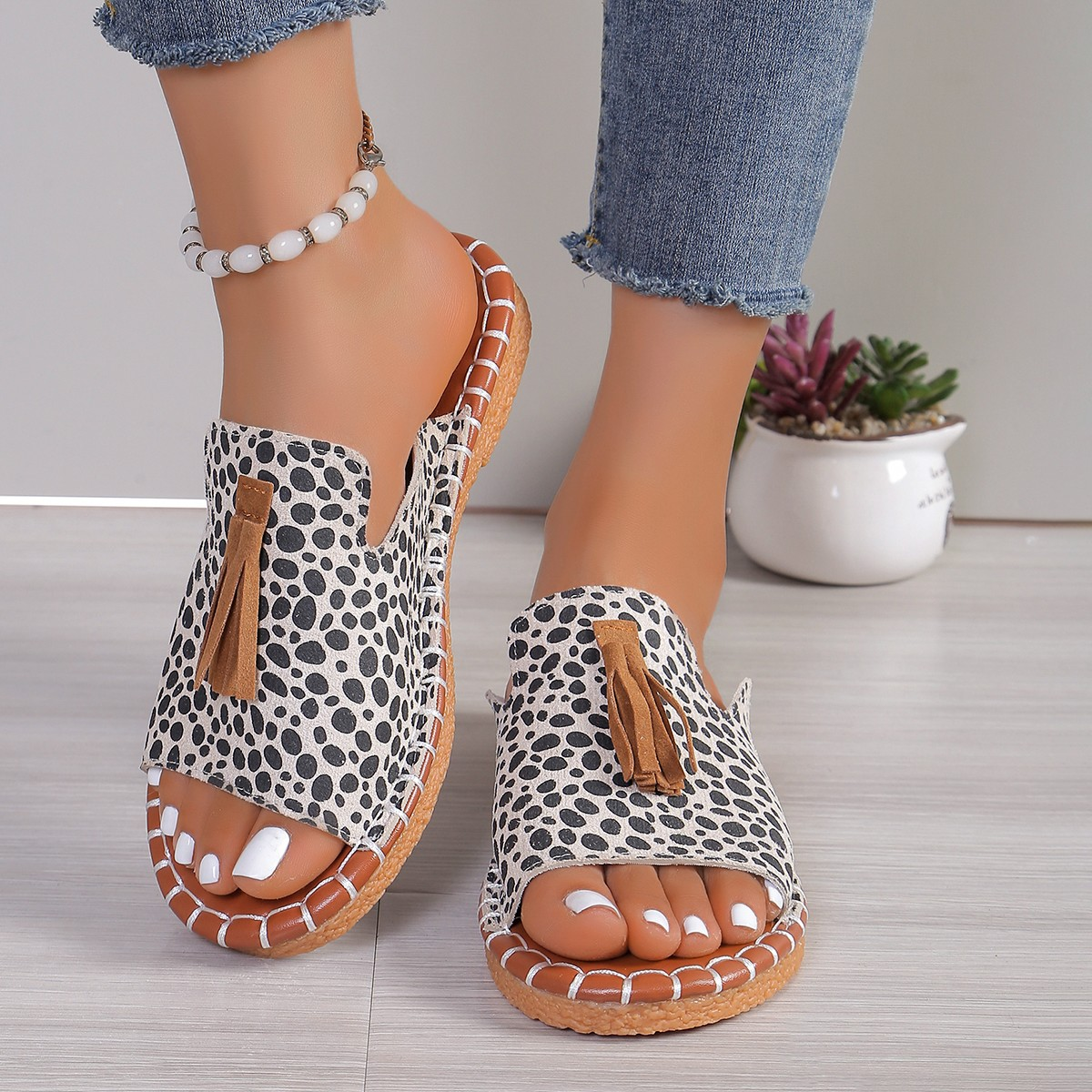 Aria | Women's Slide Sandals Open Toe Tassel Bohemian Flat
