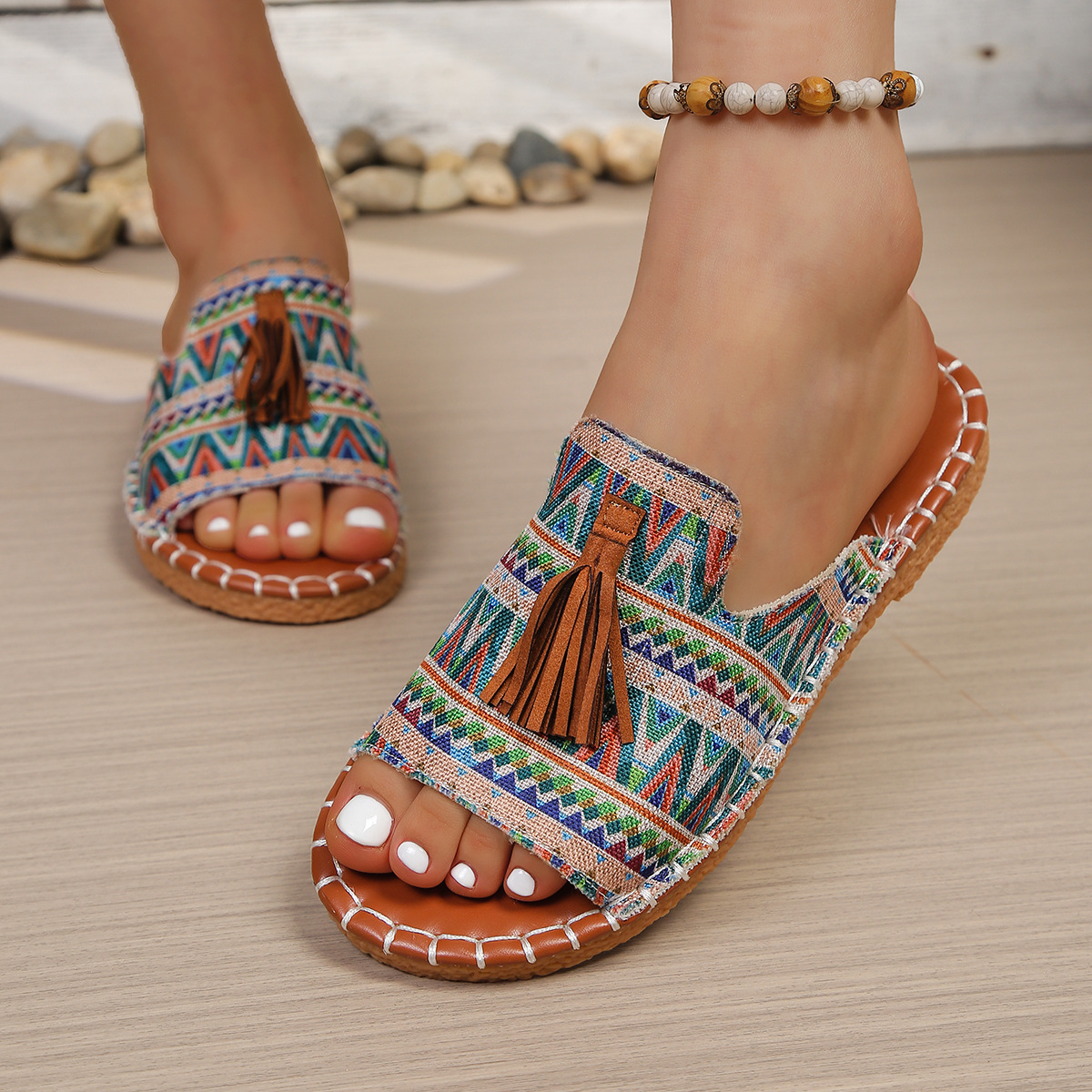 Aria | Women's Slide Sandals Open Toe Tassel Bohemian Flat