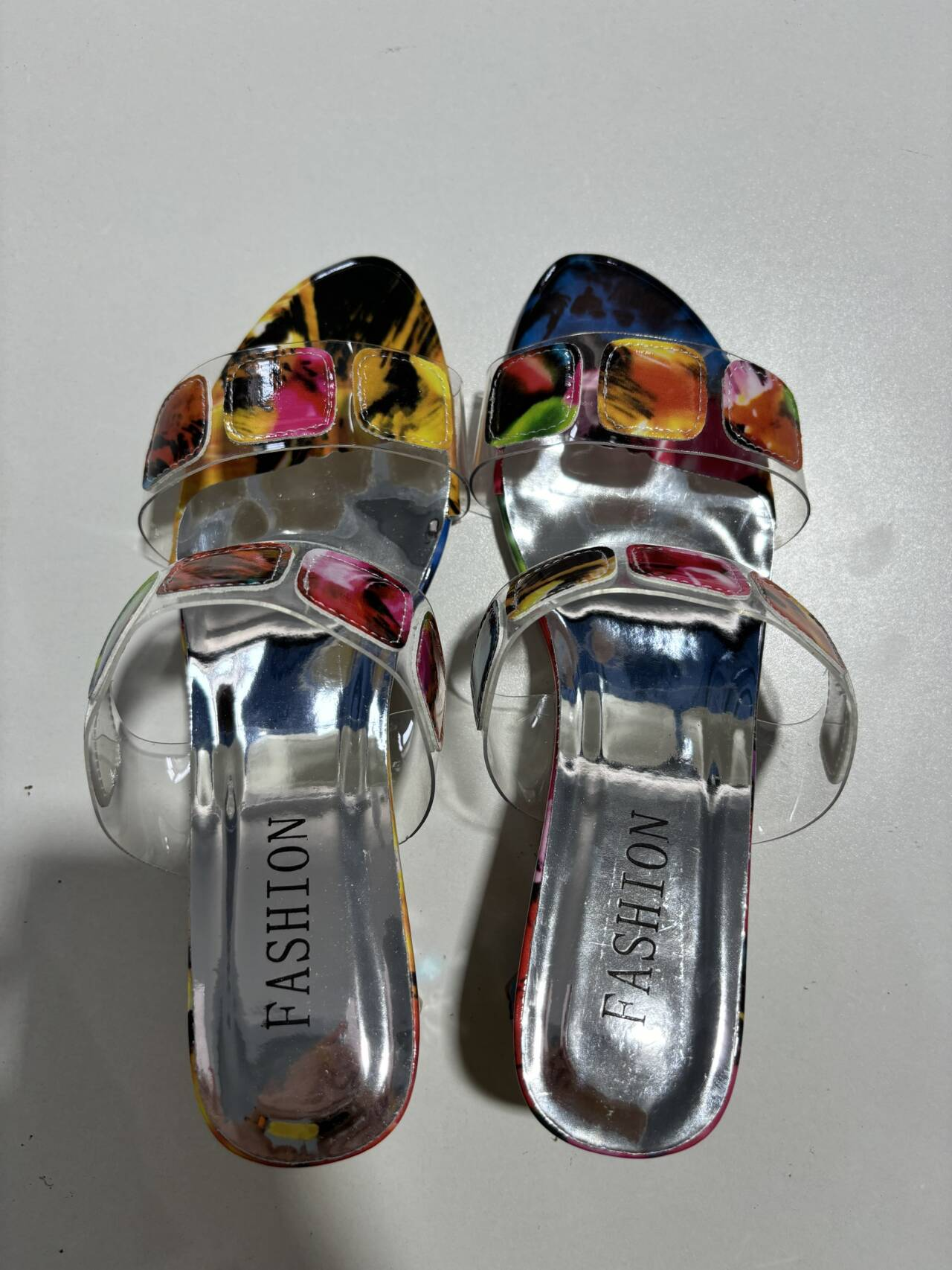 Olivia | Slide Sandals Multi-Strap Gemstone Block Heel Open Toe