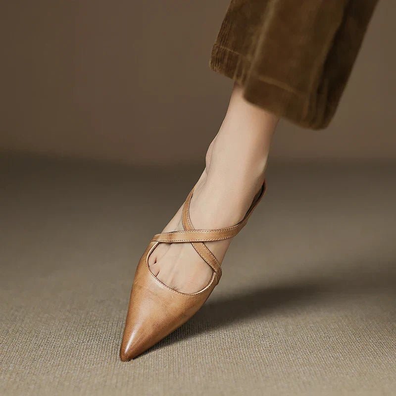 Harper | Leather Mules Cross-Strap Pointed Toe Low Heel Slip-On