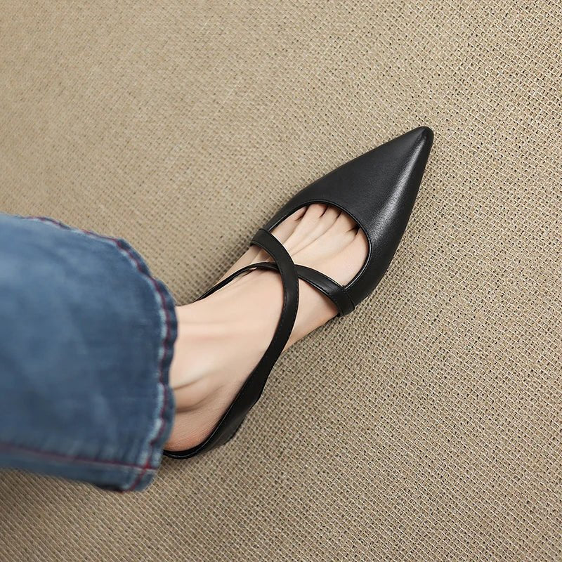 Harper | Leather Mules Cross-Strap Pointed Toe Low Heel Slip-On