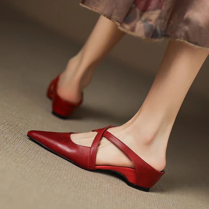 Harper | Leather Mules Cross-Strap Pointed Toe Low Heel Slip-On