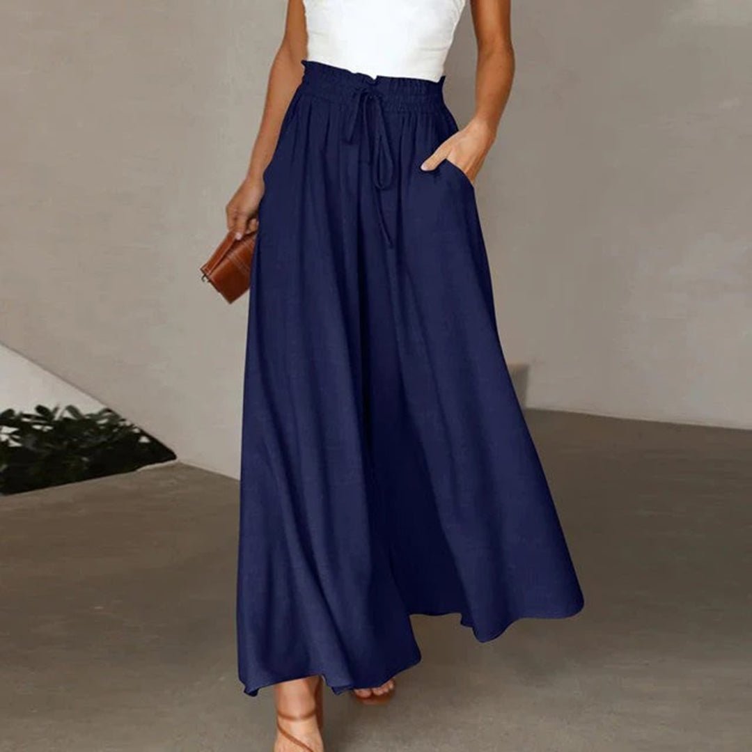 Isabella | Linen Wide Leg Pants High Waist Drawstring A-Line Pockets