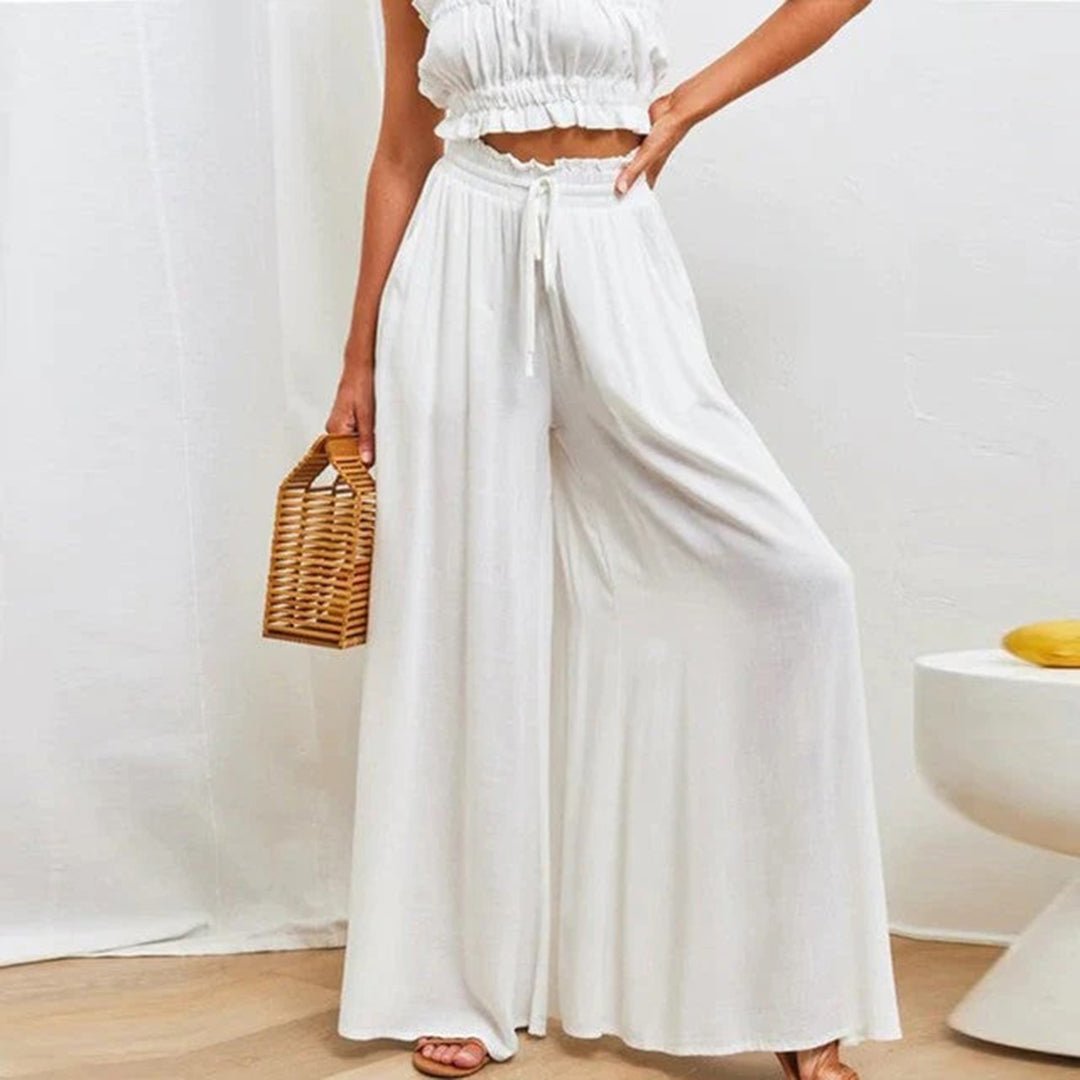 Isabella | Linen Wide Leg Pants High Waist Drawstring A-Line Pockets
