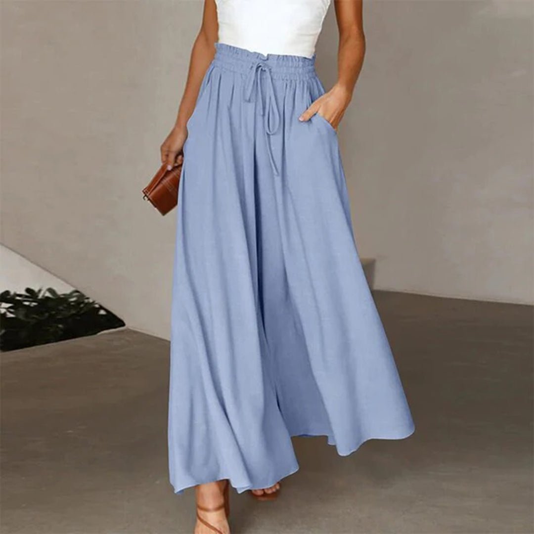 Isabella | Linen Wide Leg Pants High Waist Drawstring A-Line Pockets
