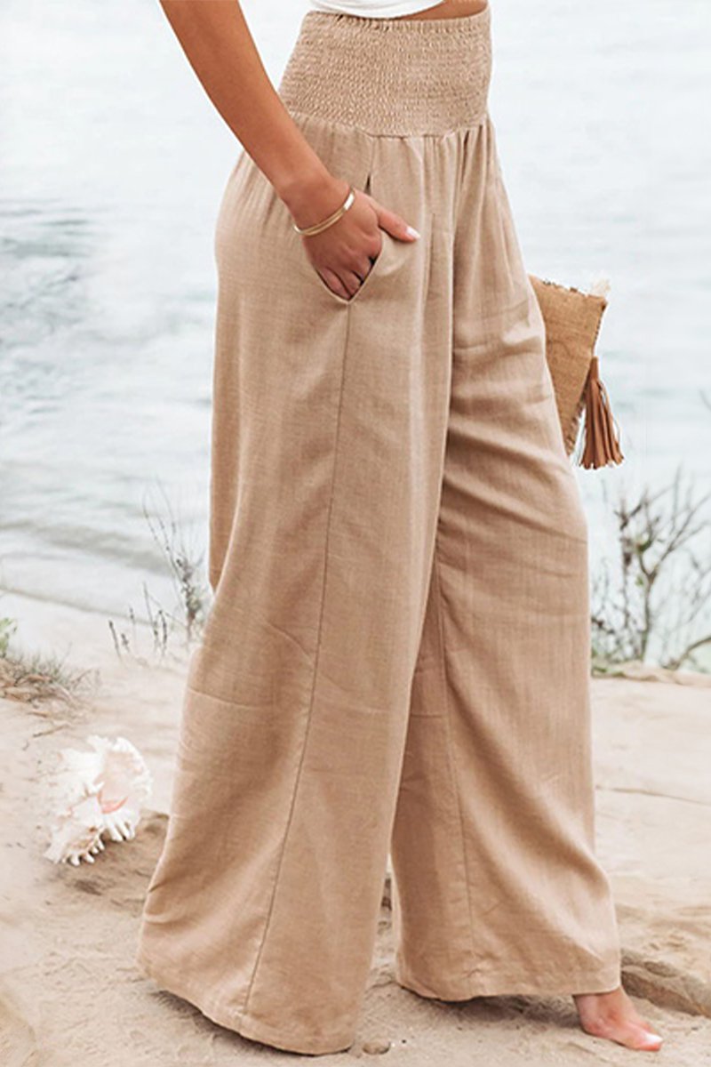 Sophia | Linen Wide Leg Pants High Waisted Smocked Waist Flowing