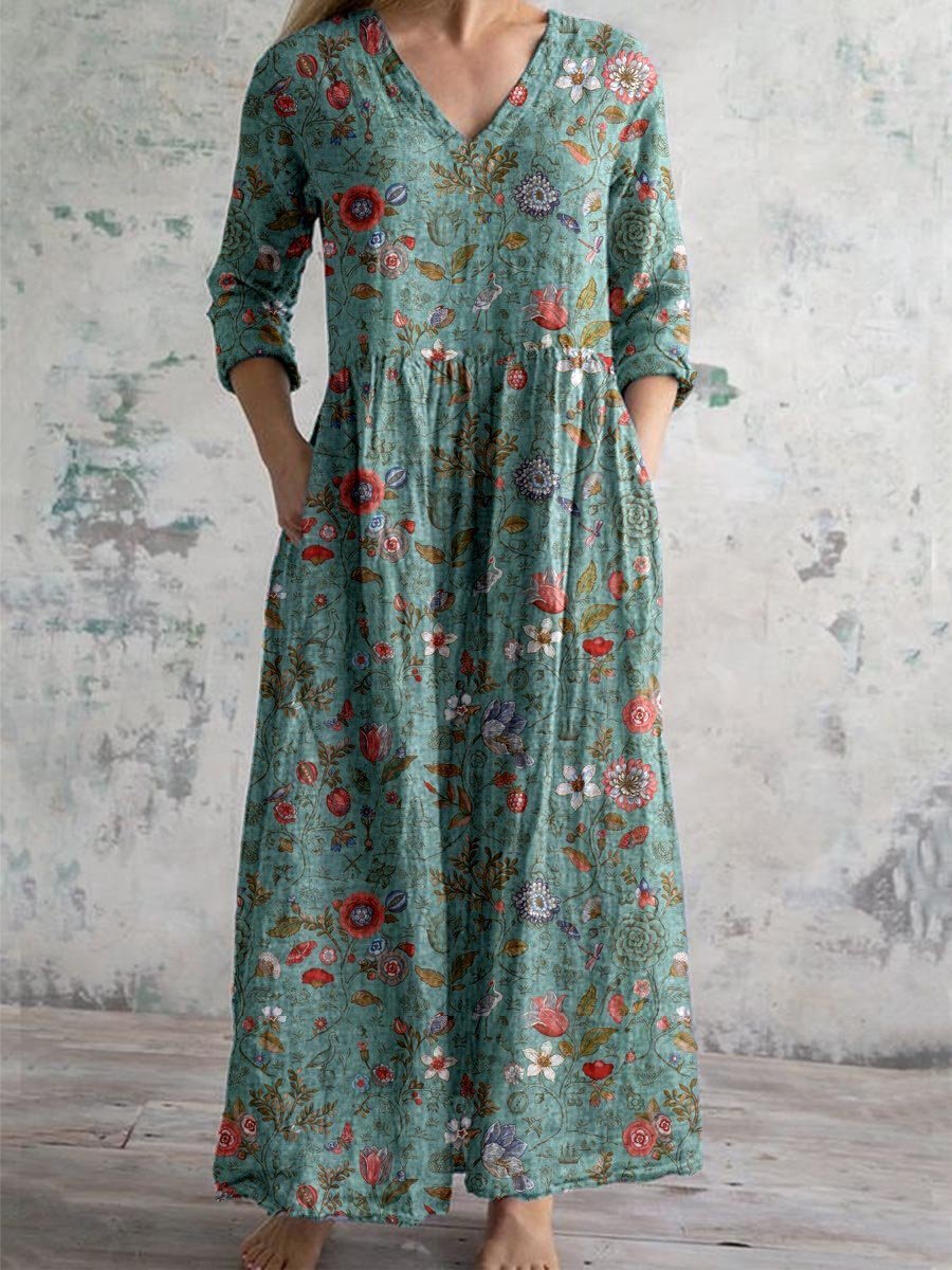 Harper | Maxi Dress V-Neck Cotton Bohemian Three Quarter Sleeve Pockets