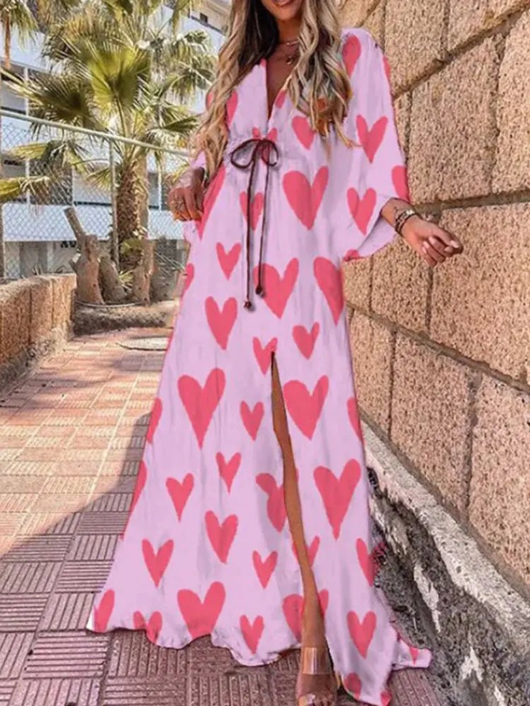 Mia | Maxi Dress V-Neck Kimono Sleeve Abstract Print Split