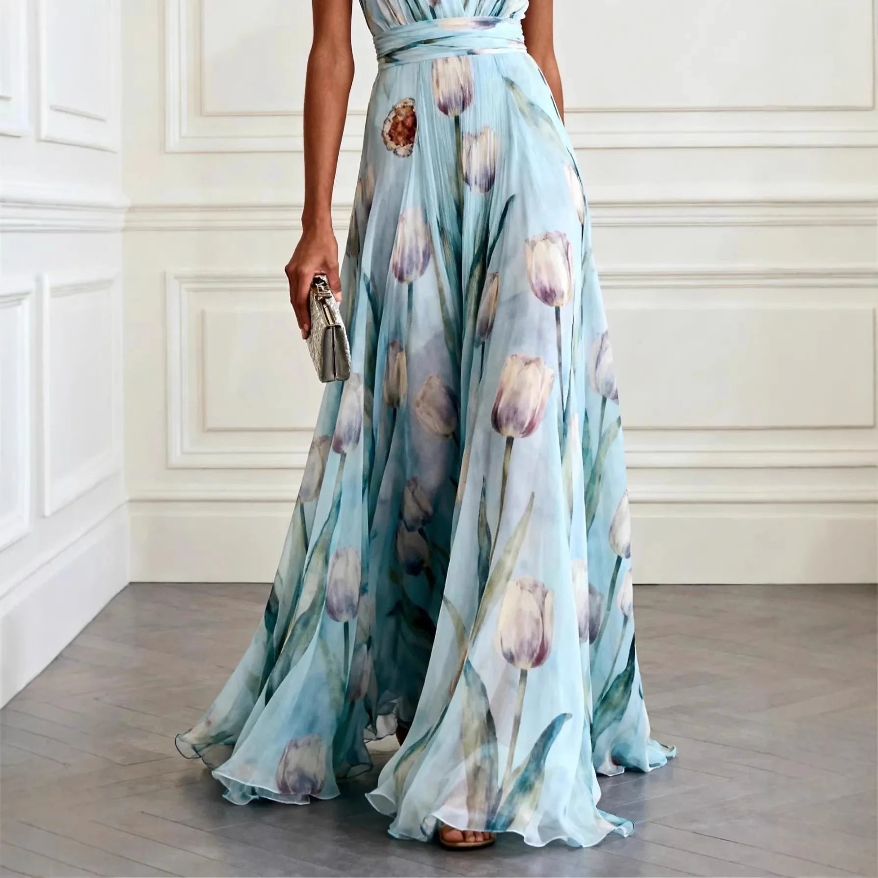 Harper | Maxi Wrap Dress Deep V-Neck Chiffon Sleeveless Floor Length