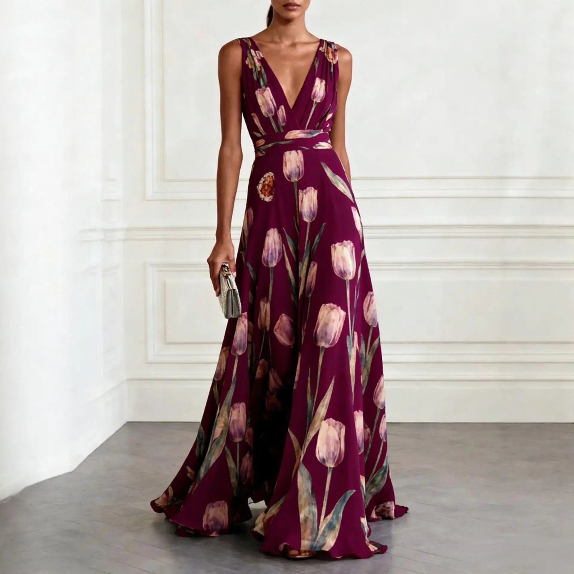 Harper | Maxi Wrap Dress Deep V-Neck Chiffon Sleeveless Floor Length